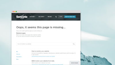 Semonto's 404 page on a desktop background