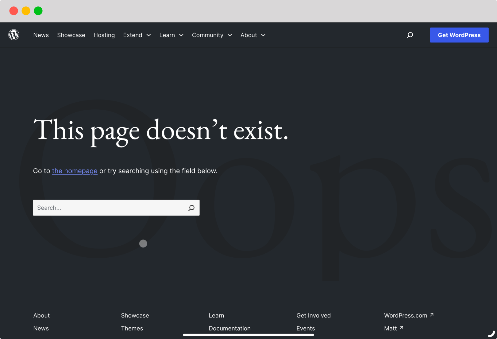 The WordPress.org 404 page