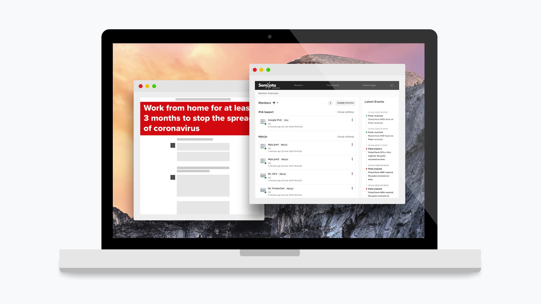 Illustratie van een laptop met semonto en een nieuws site
