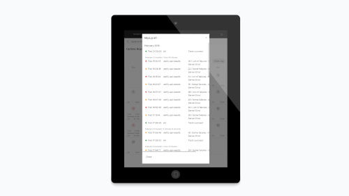 A mockup of Semonto Supervisor on a tablet showing the logs in an uptime report