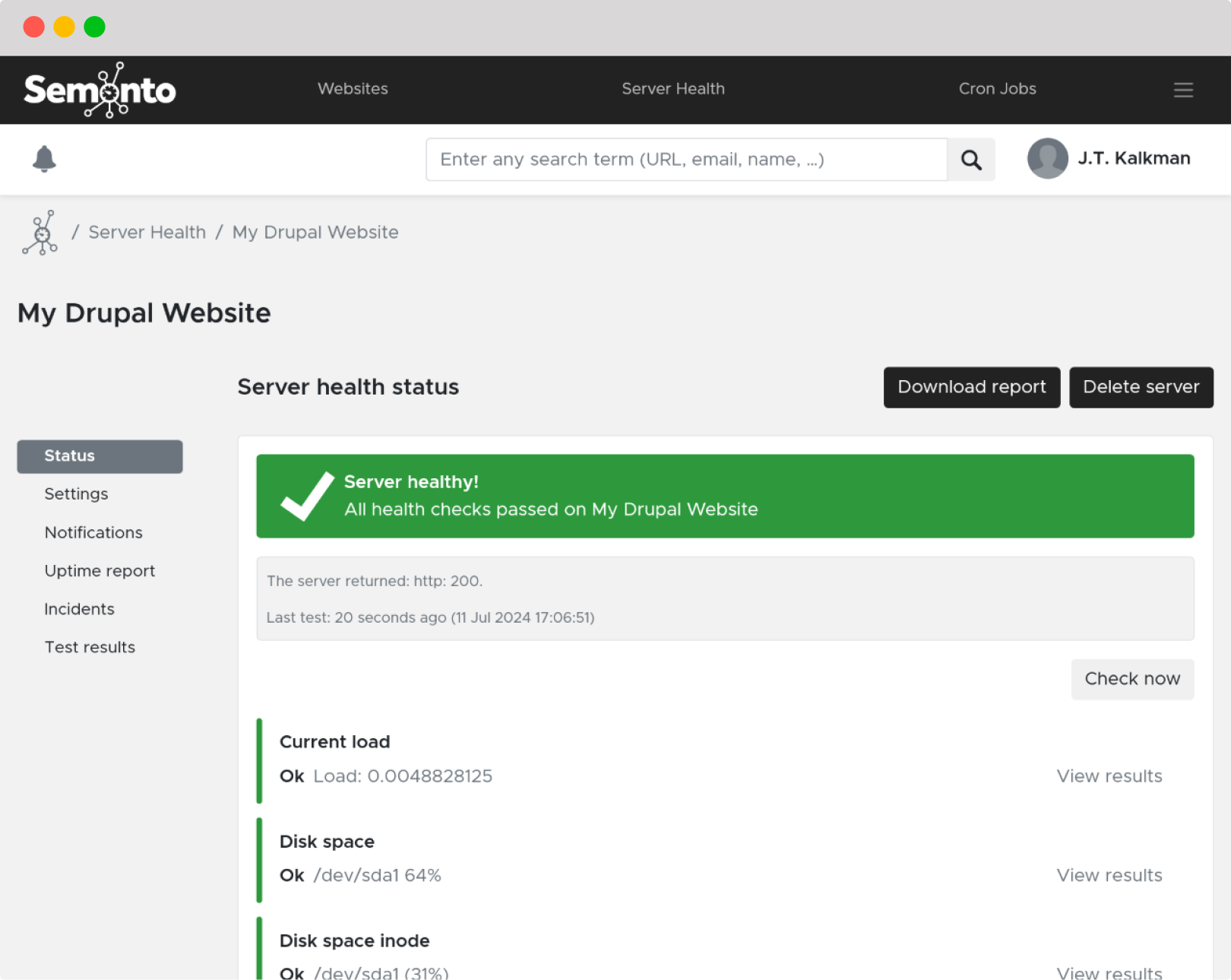 Server monitoring in Semonto