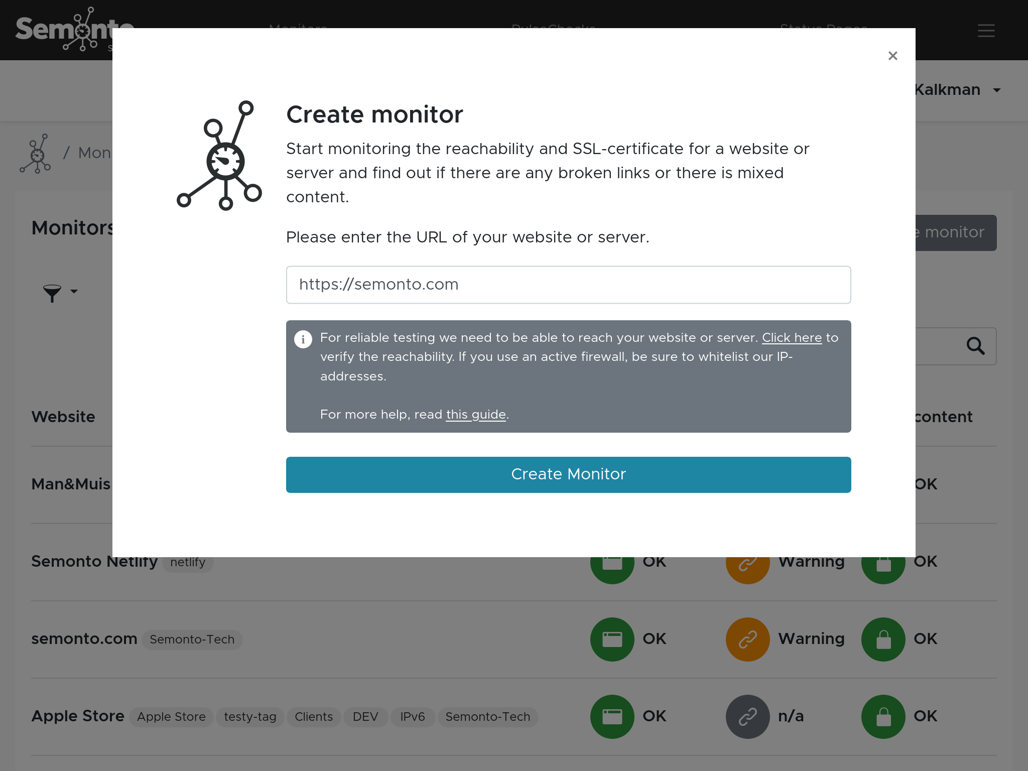 Creating a website monitor in Semonto