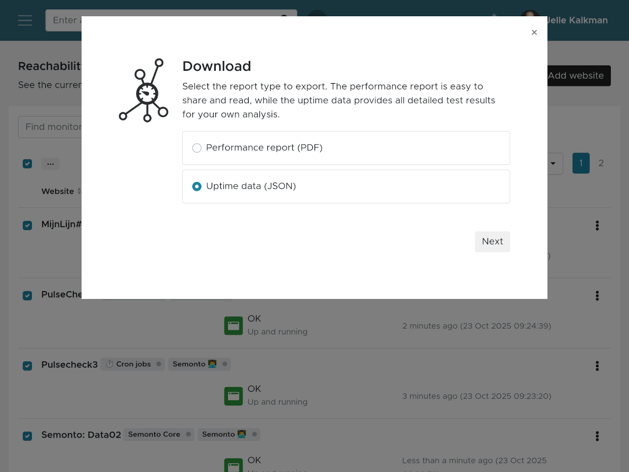 Illustration of Semonto uptime export