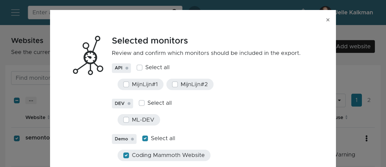 Selecting the monitors in the download wizard