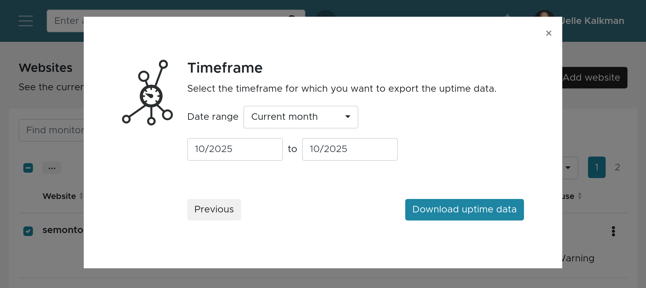 Selecting the timeframe in the download wizard