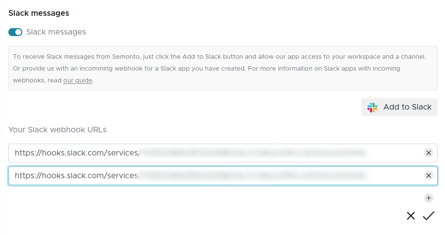 Adding Slack webhooks in Semonto.