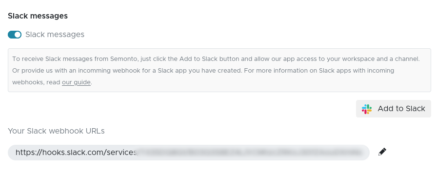 A Slack incoming webhook in Semonto
