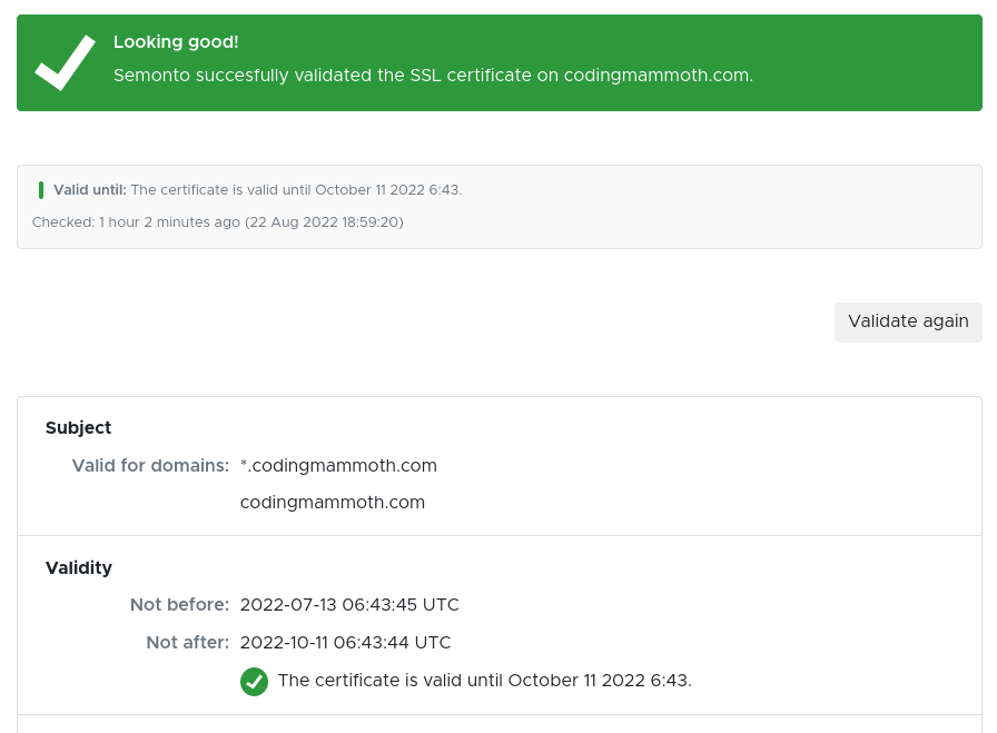 HTTPS validation results in Semonto