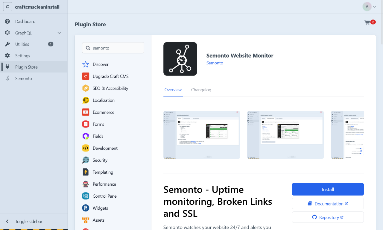 Semonto in the Craft CMS plugin store