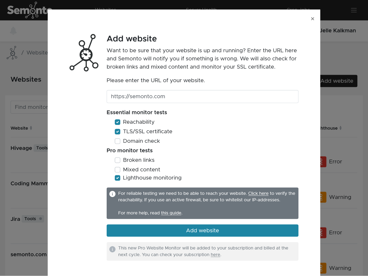 Creating a website monitor in Semonto