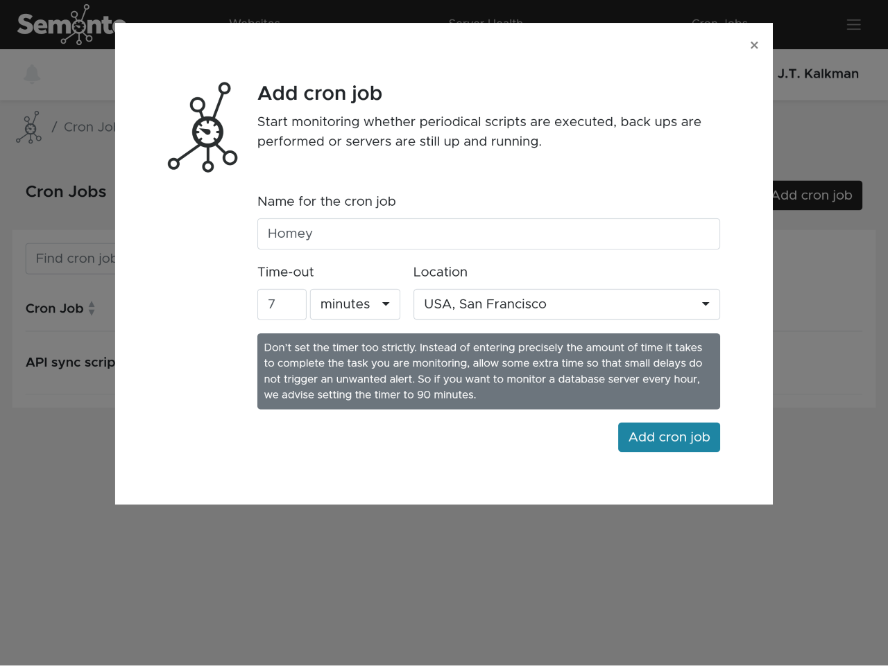 Creating a cron job monitor in Semonto