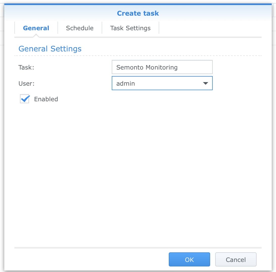 Creating a task in a Synology NAS