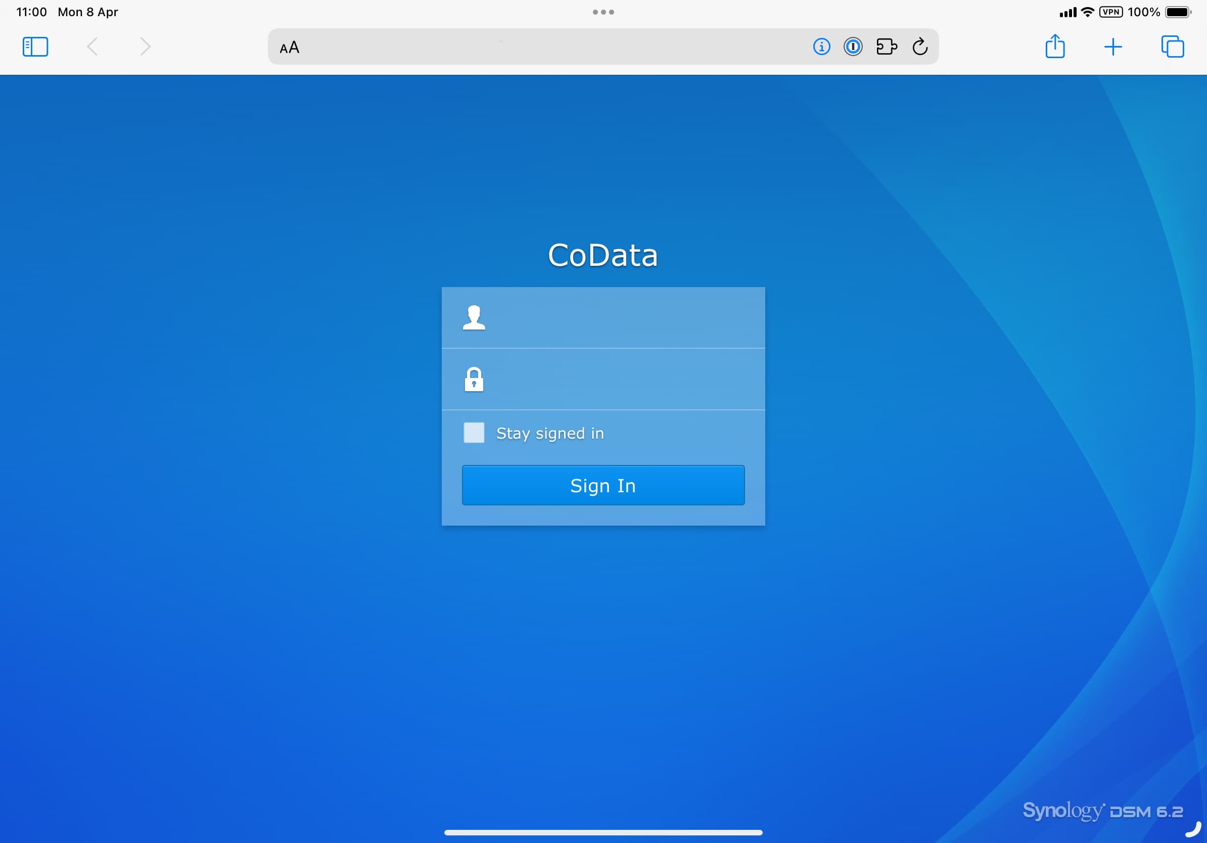 The login screen of a Synology NAS