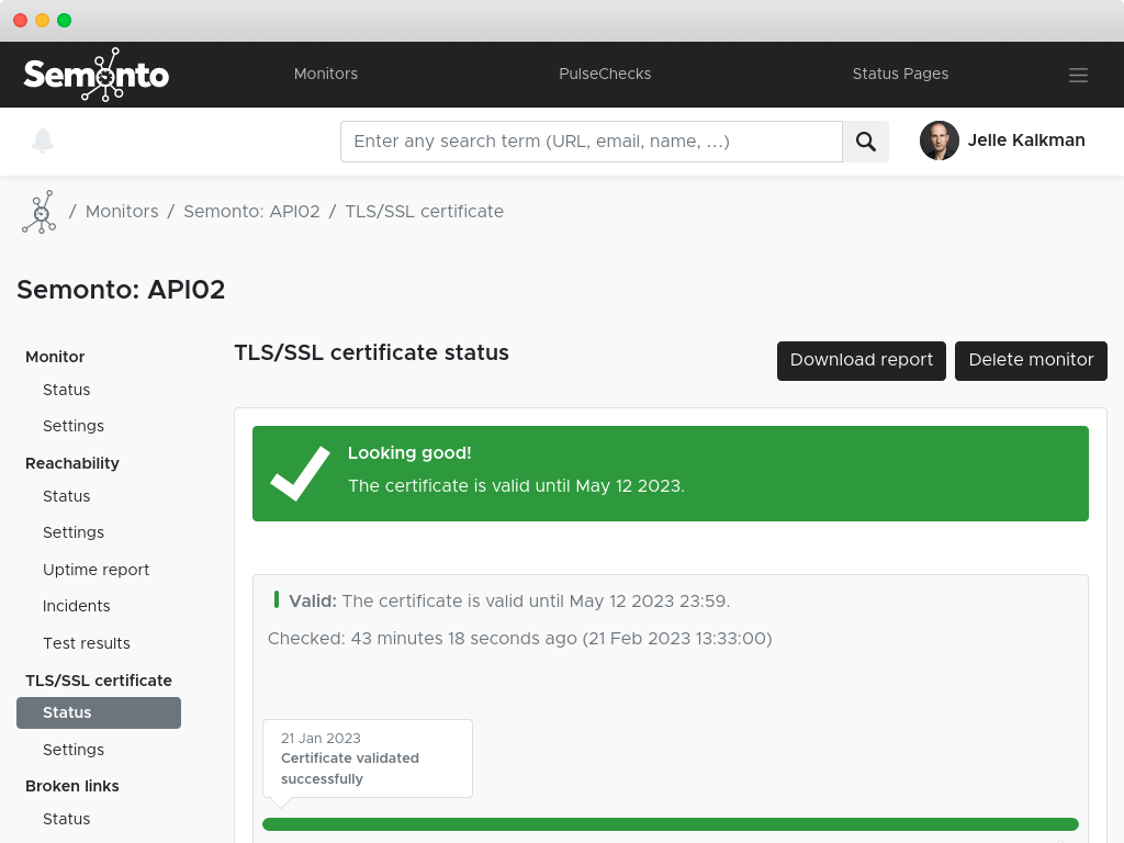 TLS/SSL check in Semonto