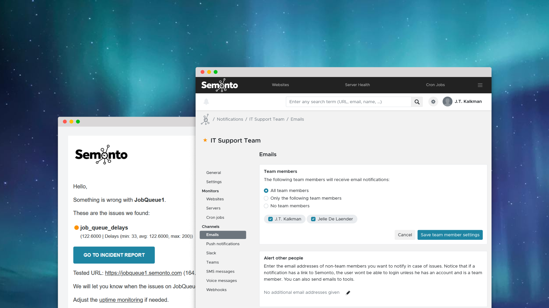Semonto's dashboard on a desktop background