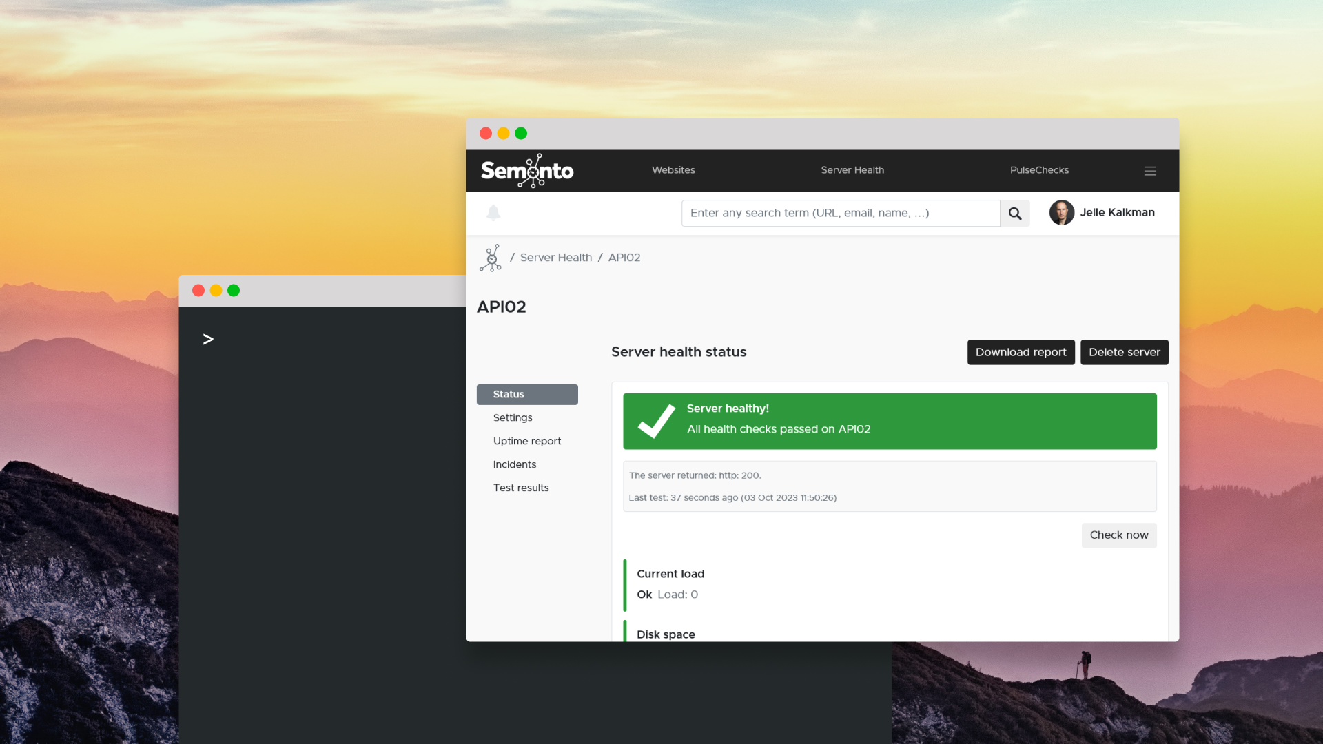 A screenshot of Server health status in Semonto