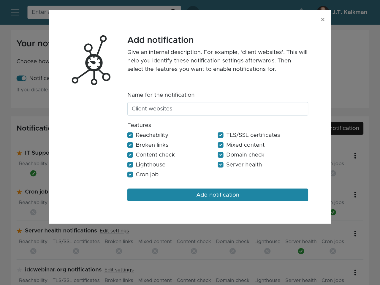 Adding a new notification group in Semonto