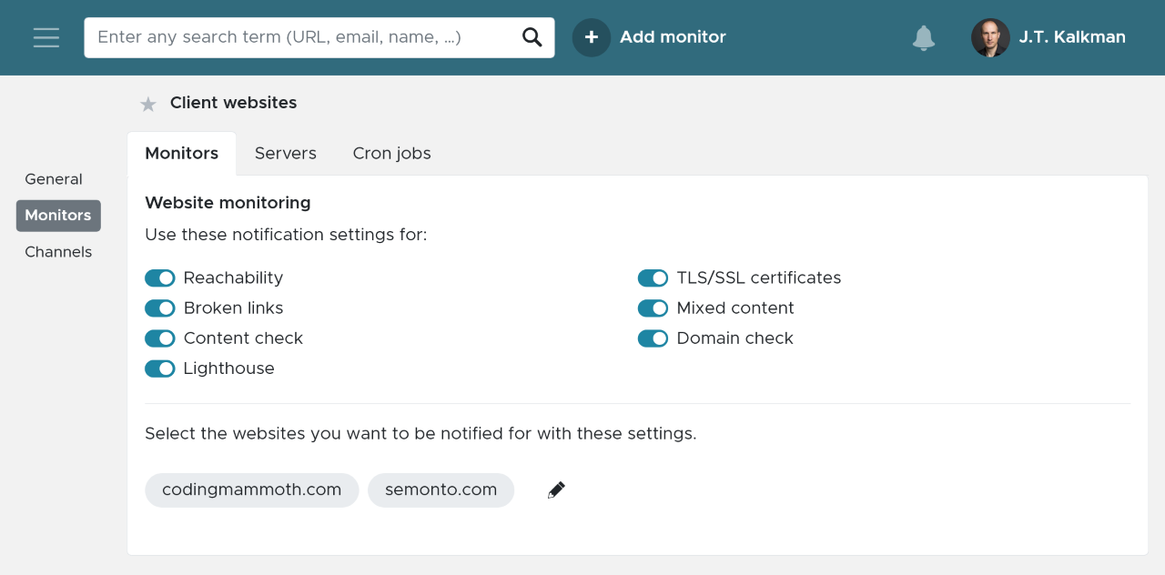 The monitors where a notification group alerts about