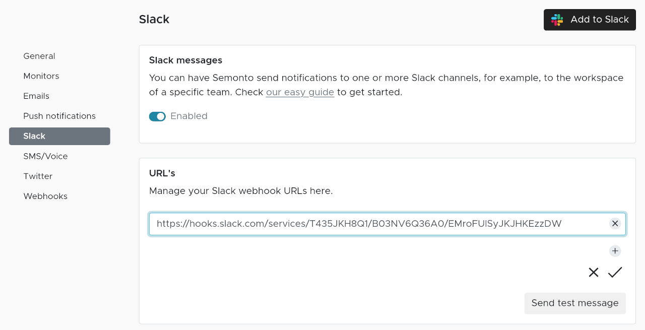 Slack configuration in Semonto