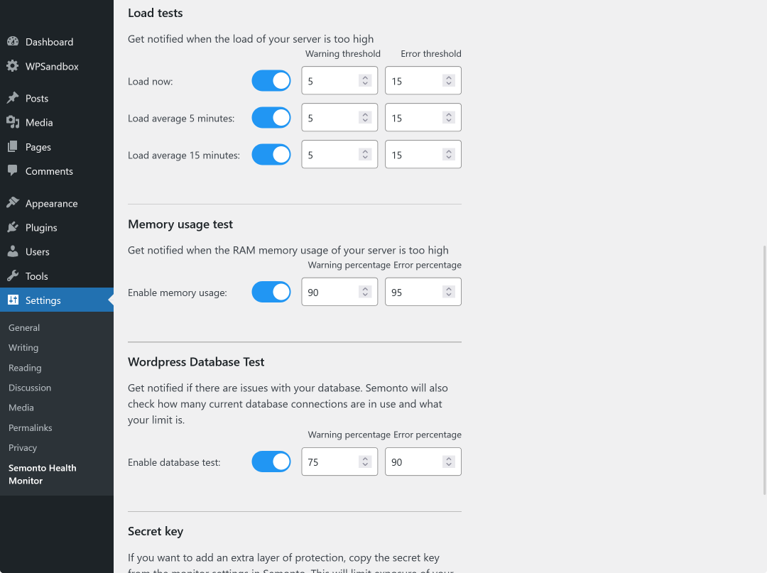 The settings page of our plugin in WordPress
