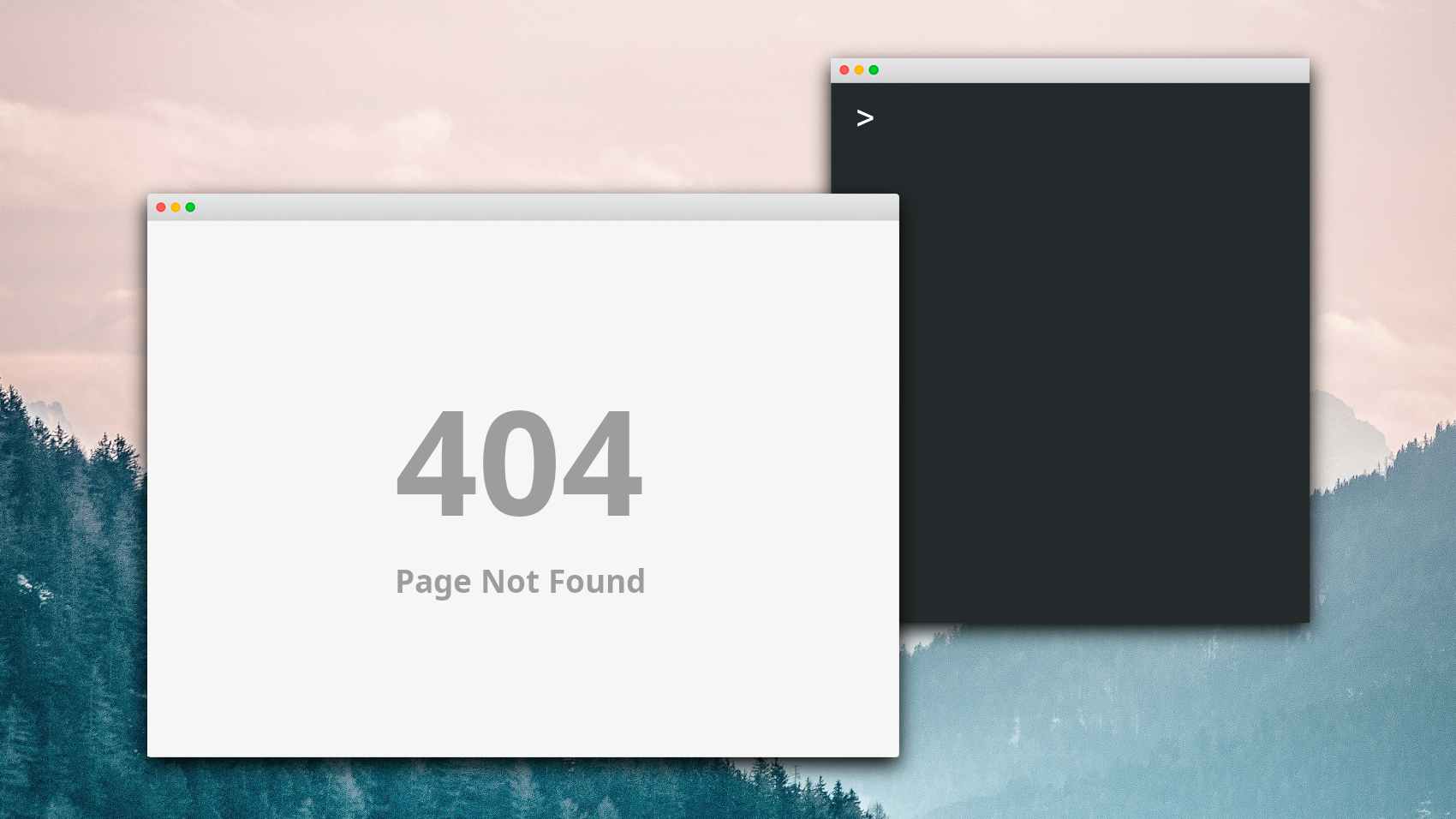 Illustration of a 404 page on a desktop background