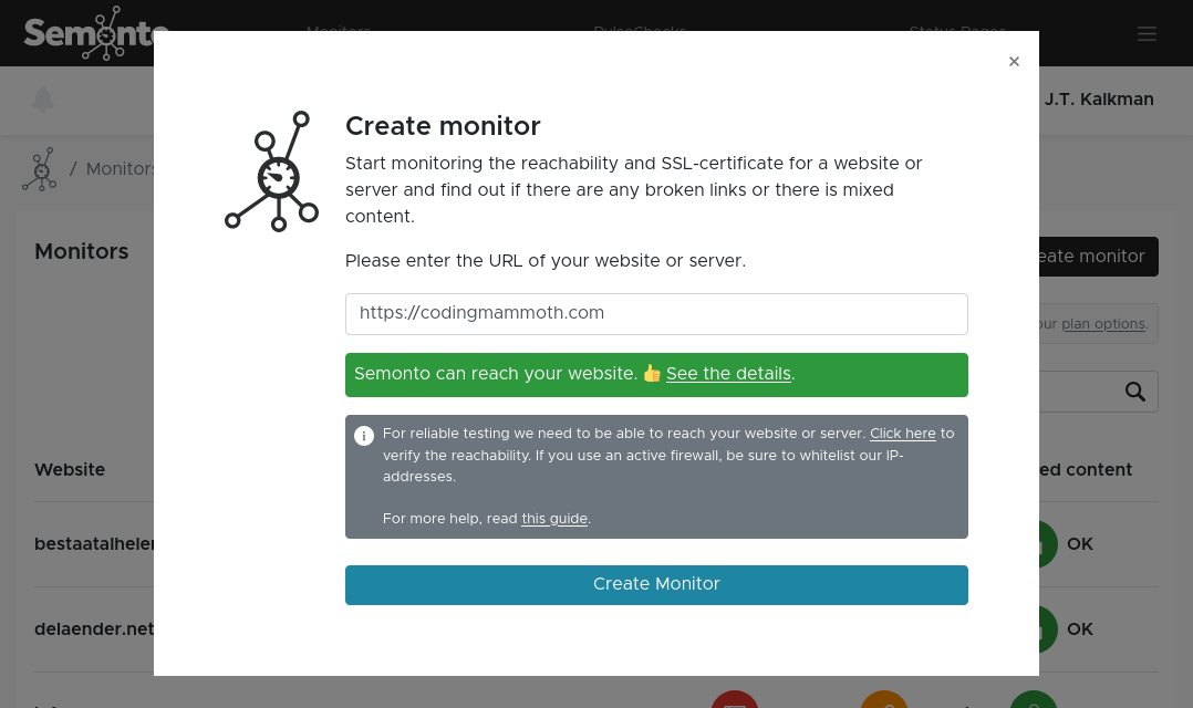 Reachability test when creating a monitor