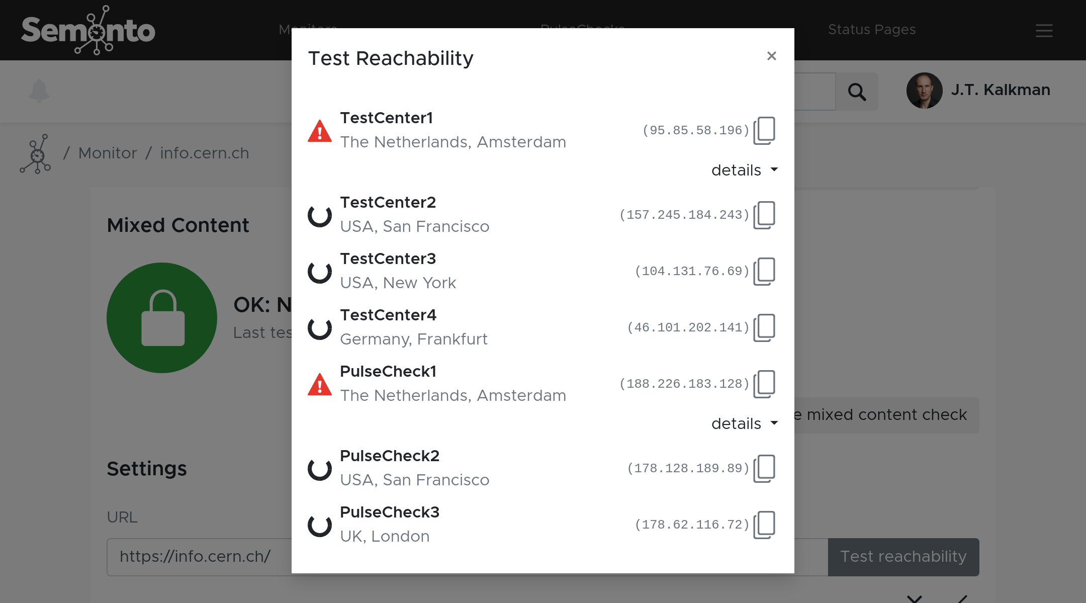 A running reachability test in Semonto