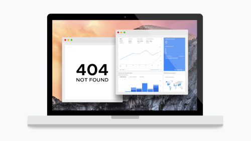 Illustration of laptop with 404 page and Google Analytics
