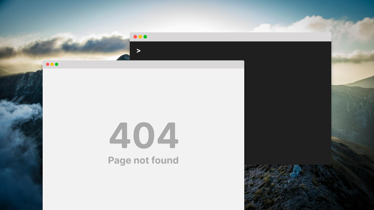 Mockup of a 404 page on a desktop background