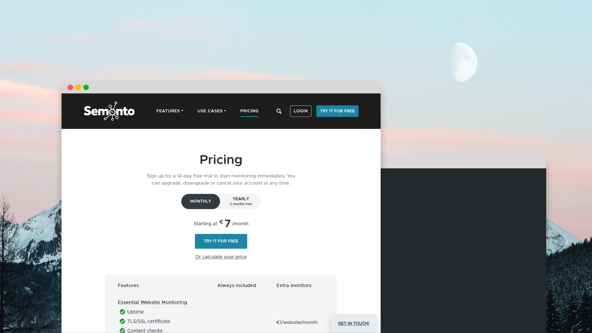 A screenshot of our new pricing page in a desktop mock up