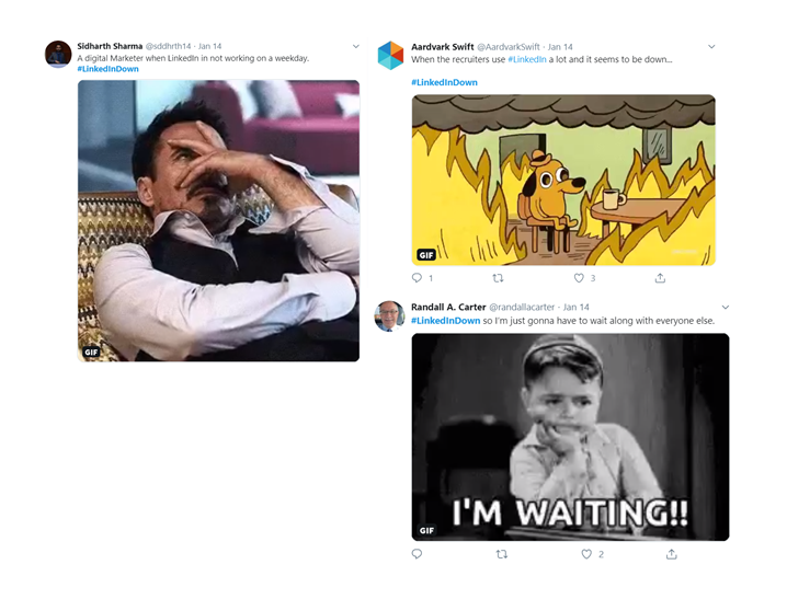 Twitter memes during LinkedIn downtime